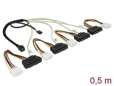 DeLock Kabel miniSAS HD SFF-8643 (M) - 4x SAS SFF-8482 (F) & 4x Molex (M) 0.5m 