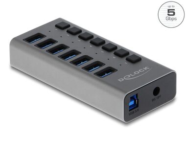 DeLock Externí USB Hub 5Gbps USB-B (F) - 7x USB-A (F) šedá
