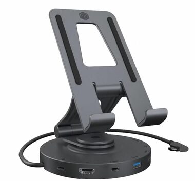 Icy Box IB-TH100-DK šedá / Dok na tablet / do 11" / 2x USB-A 3.2 Gen 1 / HDMI / SD / AUX / USB-C 100W 