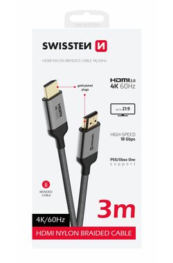 SWISSTEN Kabel HDMI 2.0 (M) - HDMI 2.0 (M) 3m černá / 18 Gbps / 4K / 60Hz / zlacené kontakty