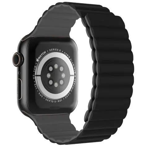 SWISSTEN Silikonový magnetický řemínek pro Apple Watch 38/40/41mm černo-šedá