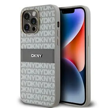 DKNY PU Leather Repeat Pattern Tonal Stripe Zadní Kryt pro Apple iPhone 15 Pro Max béžová