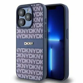 DKNY PU Leather Repeat Pattern Tonal Stripe Zadní Kryt pro Apple iPhone 15 Pro Max modrá