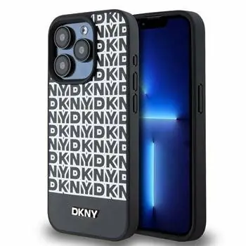 DKNY PU Leather Repeat Pattern Bottom Stripe MagSafe Zadní Kryt pro Apple iPhone 14 Pro Max černá