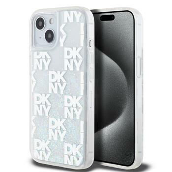 DKNY Liquid Glitter Checkered Pattern Zadní Kryt pro Apple iPhone 15 čirá