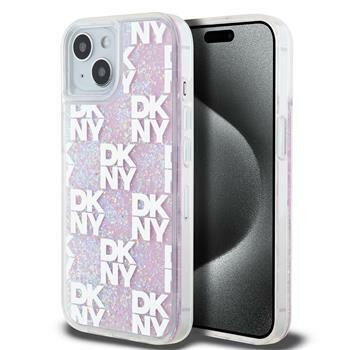 DKNY Liquid Glitter Checkered Pattern Zadní Kryt pro Apple iPhone 15 růžová