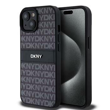 DKNY PU Leather Repeat Pattern Tonal Stripe Zadní Kryt pro Apple iPhone 15 černá