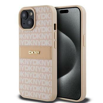 DKNY PU Leather Repeat Pattern Tonal Stripe Zadní Kryt pro Apple iPhone 15 růžová