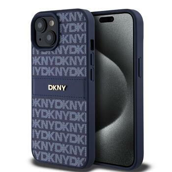 DKNY PU Leather Repeat Pattern Tonal Stripe Zadní Kryt pro Apple iPhone 15 modrá