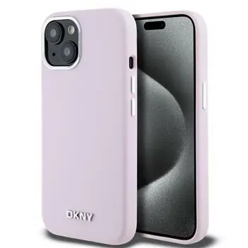 DKNY Liquid Silicone Silver Metal Logo Magsafe Zadní Kryt pro Apple iPhone 15 růžová
