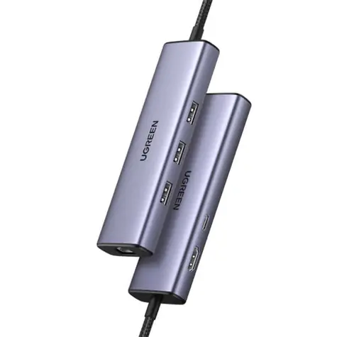 UGREEN CM512 USB Hub 6v1 USB-C šedá / 3x USB 3.0 / 1x HDMI (4K) / 1x RJ45 / 1x USB-C (PD)