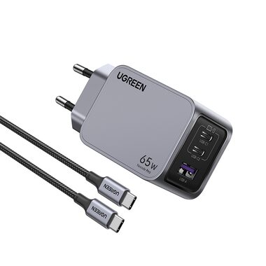UGREEN 25871 Nexode Pro Síťová nabíječka 65W GaN stříbrná / 2x USB-C / 1x USB-A