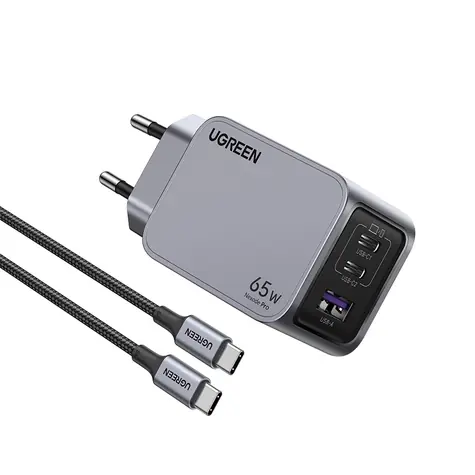UGREEN 25871 Nexode Pro Síťová nabíječka 65W GaN stříbrná / 2x USB-C / 1x USB-A