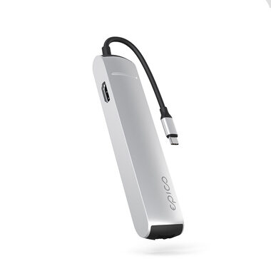 Epico Slim Hub USB-C 6v1 stříbrná / USB Hub / 3x USB-A / 1x HDMI@8K/30Hz / 1x GLAN / 1x USB-C / PD 100W