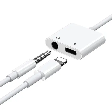 Joyroom S-Y104 Audio adaptér Lightning (M) - Jack 3.5 mm + Lightning (F) 1.5A bílá 