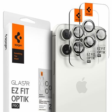 Spigen Glass tR EZ Fit Optik Pro ochranné sklo na fotoaparát pro Apple iPhone 15 Pro & 15 Pro Max 2ks bílá