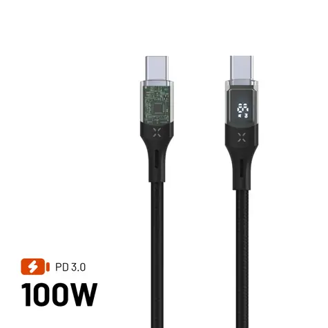 FIXED Kabel s displejem USB-C/USB-C PD 1.2m USB 2.0 100W černý