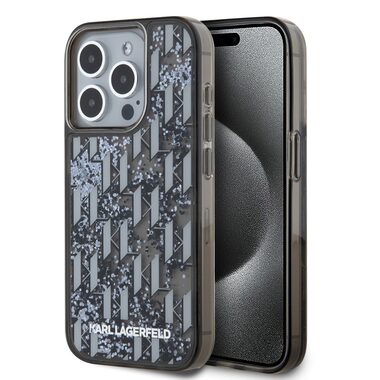 Karl Lagerfeld Liquid Glitter Monogram Gradient Zadní Kryt pro Apple iPhone 15 Pro Max černá