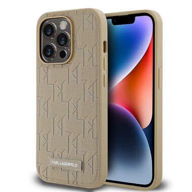 Karl Lagerfeld PU Leather Monogram Metal Logo Magsafe Zadní Kryt pro Apple iPhone 15 Pro Max béžová