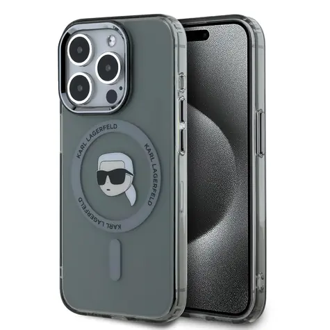 Karl Lagerfeld IML Karl Head Metal Frame MagSafe Zadní Kryt pro Apple iPhone 15 Pro Max černá