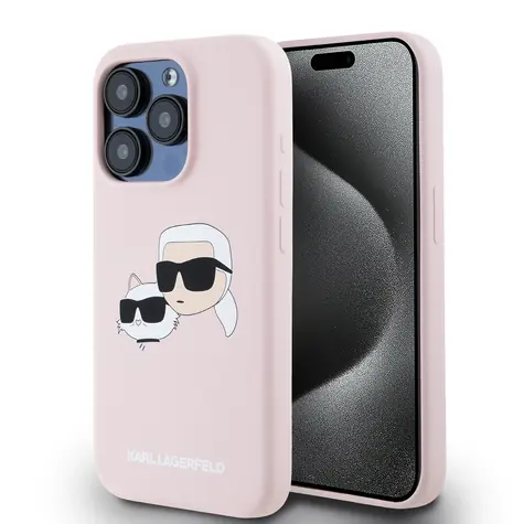 Karl Lagerfeld Liquid Silicone Double Heads Magsafe Zadní Kryt pro Apple iPhone 15 Pro Max růžová