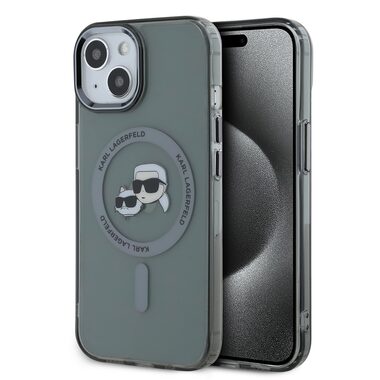 Karl Lagerfeld IML K&CH Heads Metal Frame MagSafe Zadní Kryt pro Apple iPhone 15 černá