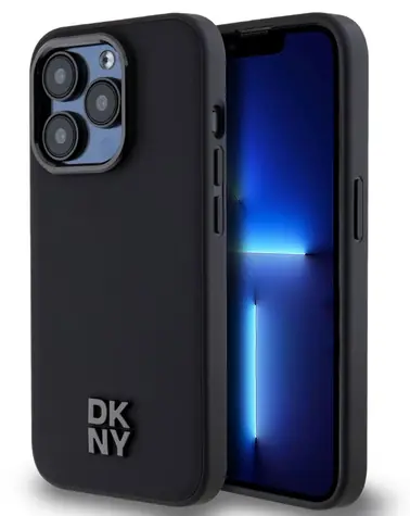 DKNY PU Leather Stack Logo Magsafe Zadní Kryt pro Apple iPhone 15 Pro Max černá