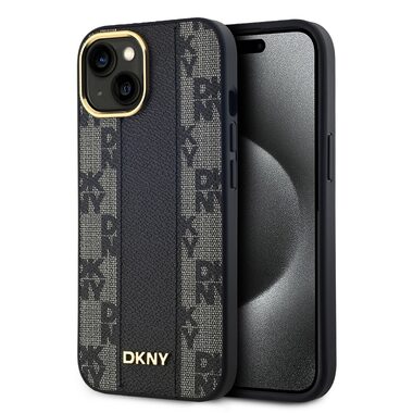 DKNY PU Leather Checkered Pattern Magsafe Zadní Kryt pro Apple iPhone 15 černá