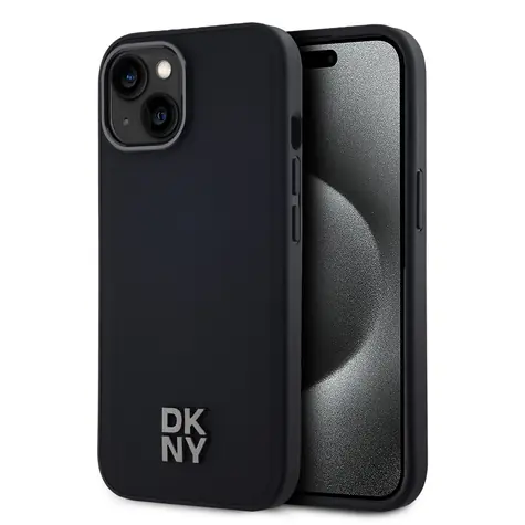 DKNY PU Leather Stack Logo Magsafe Zadní Kryt pro Apple iPhone 15 černá