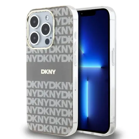 DKNY PC/TPU Repeat Pattern Tonal Stripe Magsafe Zadní Kryt pro Apple iPhone 14 Pro béžová