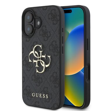 Guess PU 4G Metal Logo Zadní Kryt pro Apple iPhone 16 šedá