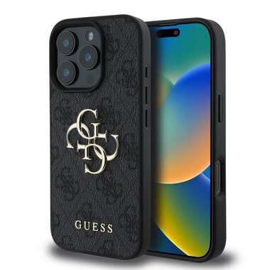 Guess PU 4G Metal Logo Zadní Kryt pro Apple iPhone 16 Pro Max šedá