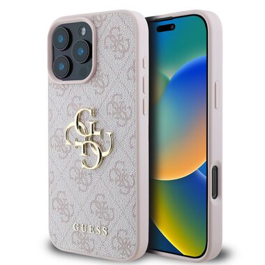 Guess PU 4G Metal Logo Zadní Kryt pro Apple iPhone 16 Pro Max růžová