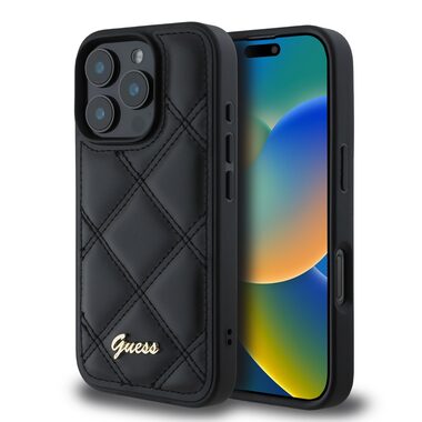 Guess PU Leather Quilted Zadní Kryt pro Apple iPhone 16 Pro černá
