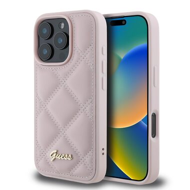 Guess PU Leather Quilted Zadní Kryt pro Apple iPhone 16 Pro růžová