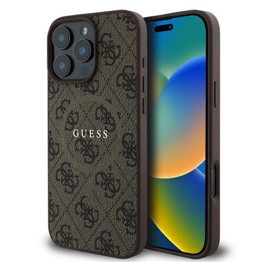 Guess PU Leather 4G Colored Ring MagSafe Zadní Kryt pro Apple iPhone 16 Pro hnědá