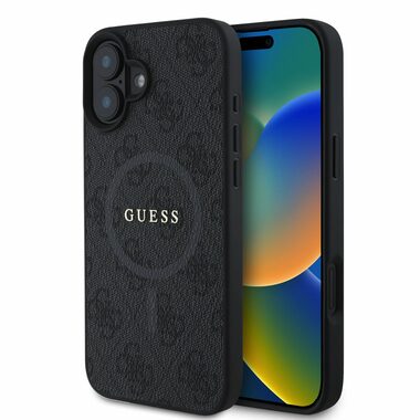 Guess PU Leather 4G Colored Ring MagSafe Zadní Kryt pro Apple iPhone 16 černá
