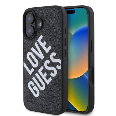 Guess PU Leather 4G Big Love Logo MagSafe Zadní Kryt pro Apple iPhone 16 černá