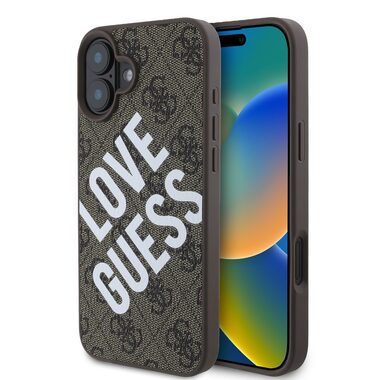 Guess PU Leather 4G Big Love Logo MagSafe Zadní Kryt pro Apple iPhone 16 hnědá