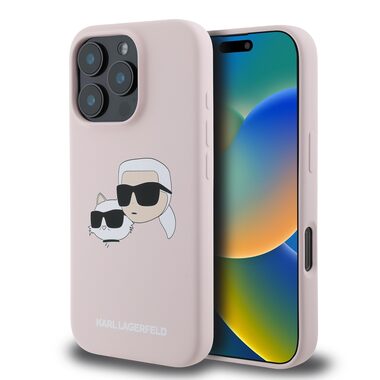 Karl Lagerfeld Liquid Silicone Double Heads MagSafe Zadní Kryt pro Apple iPhone 16 Pro růžová