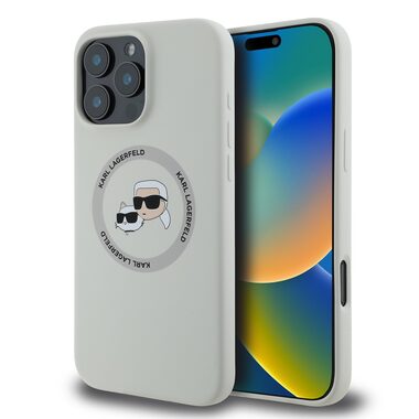 Karl Lagerfeld Liquid Silicone K&CH Heads MagSafe Zadní Kryt pro Apple iPhone 16 Pro béžová