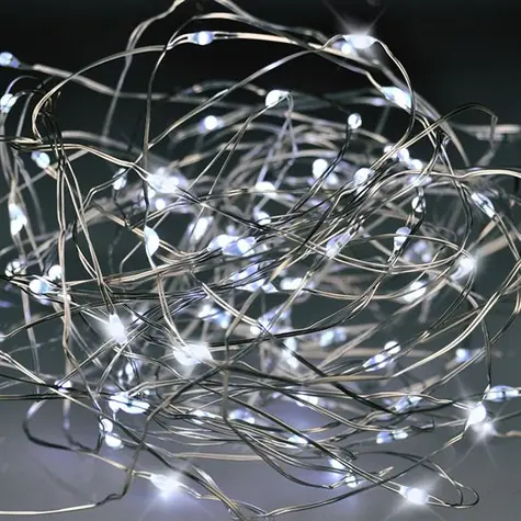 Solight 1V56-W vánoční řetěz stříbrný / 50x mini LED / 3x AA / studené světlo / 5m