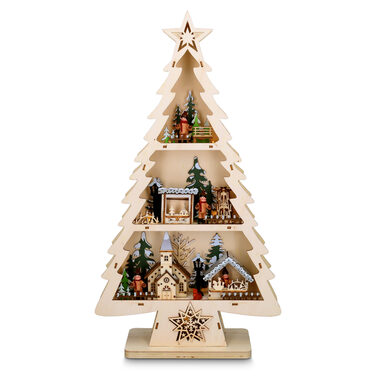 Solight 1V283 LED dřevěný vánoční stromek s dekoracemi / 13x LED / 2x AA / 53cm