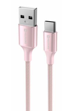 SWISSTEN TEXTILE II datový kabel USB - USB-C 1.5m růžová