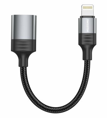 SWISSTEN TEXTILE OTG adaptér Lightning (M) na USB-A (F) 0.13m černá