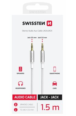 SWISSTEN TEXTILE propojovací audio kabel Jack 3.5mm (M) - Jack 3.5mm (M) 1.5m bílá