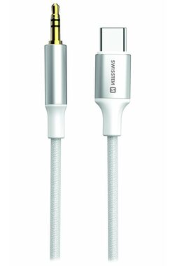 SWISSTEN TEXTILE Audio adaptér USB-C (M) - 3.5mm Jack 1.5m bílá