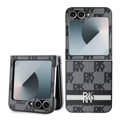 DKNY PU Leather Checkered Pattern and Stripe Zadní Kryt pro Samsung Galaxy Z Flip 6 černá