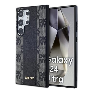 DKNY PU Leather Checkered Pattern Magsafe Zadní Kryt pro Samsung Galaxy S24 Ultra černá