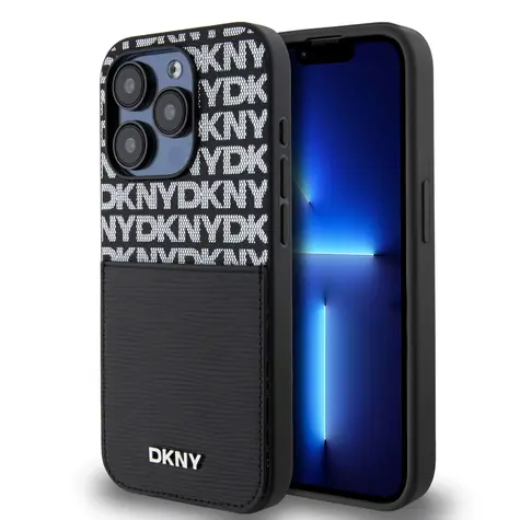 DKNY PU Leather Repeat Pattern Card Pocket Zadní Kryt pro Apple iPhone 14 Pro Max černá